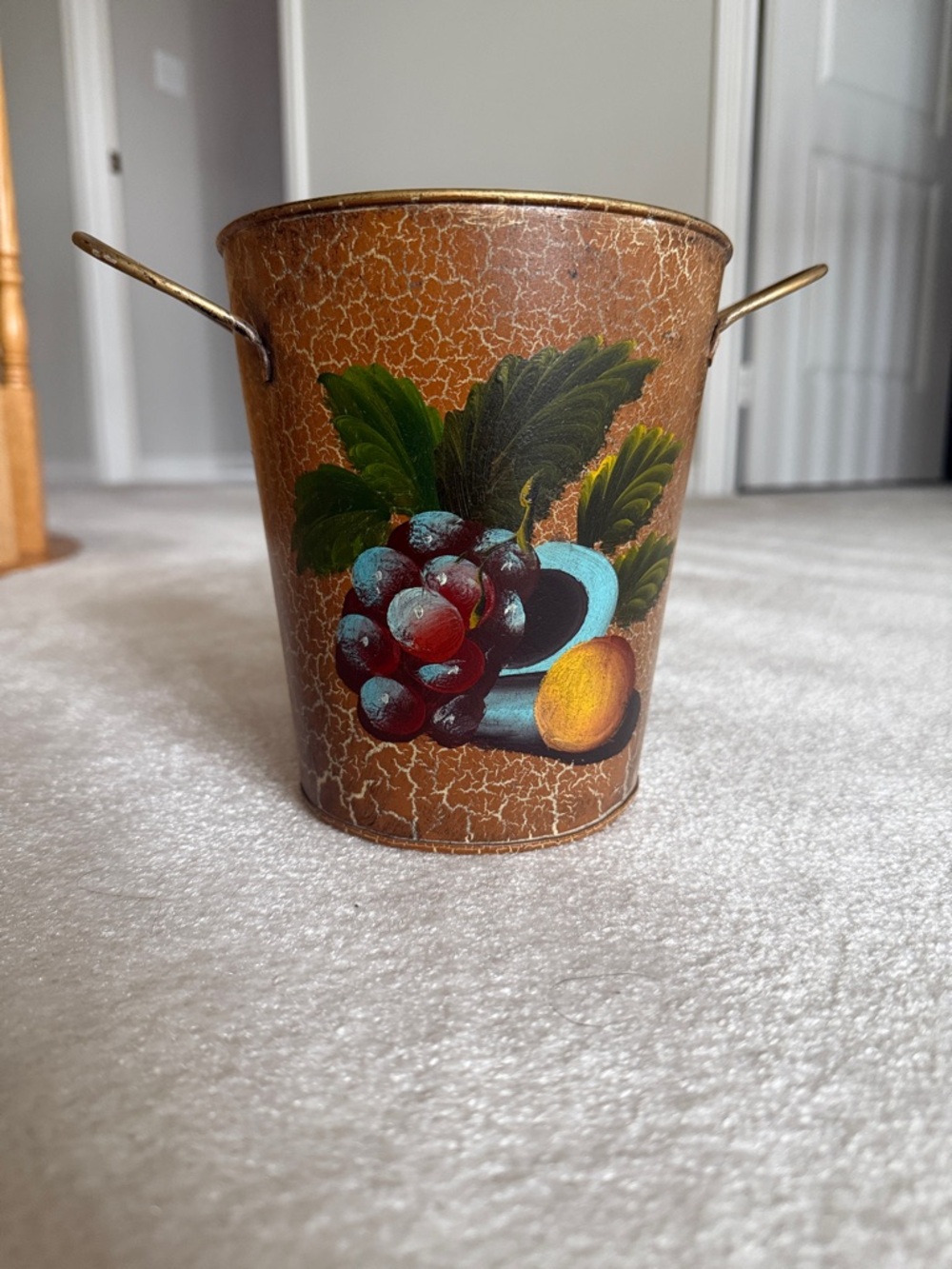 Vintage hand painted metal planter